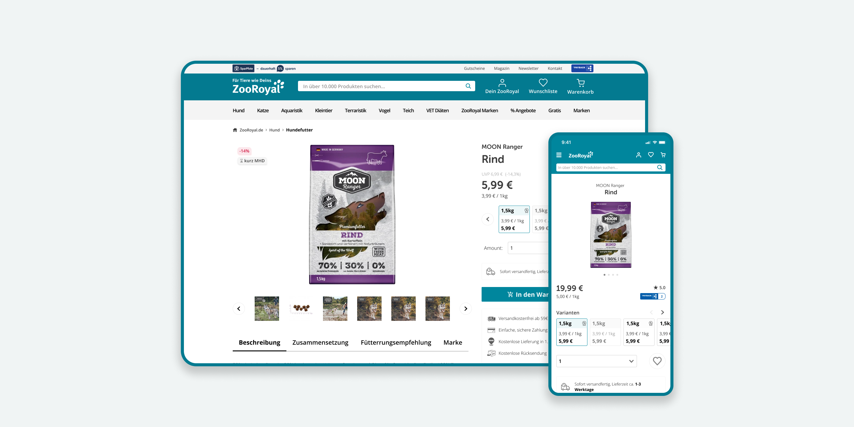 Redesigned product page — desktop and mobile